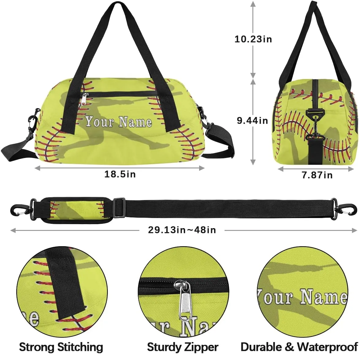Personalized Kids Duffel Bag Baseball Softball Lace,Custom Sport Gym Bag for Boys Girls,Weekender Overnight Bags Travel Duffel Bag,Customized Kids Gift