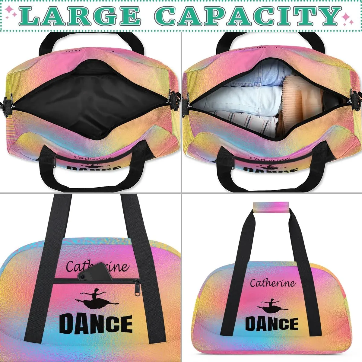 Personalized Kids Duffel Bag Dance Ballet,Custom Sport Gym Bag for Boys Girls,Weekender Overnight Bags Travel Duffel Bag,Customized Kids Gift Abstract Rainbow