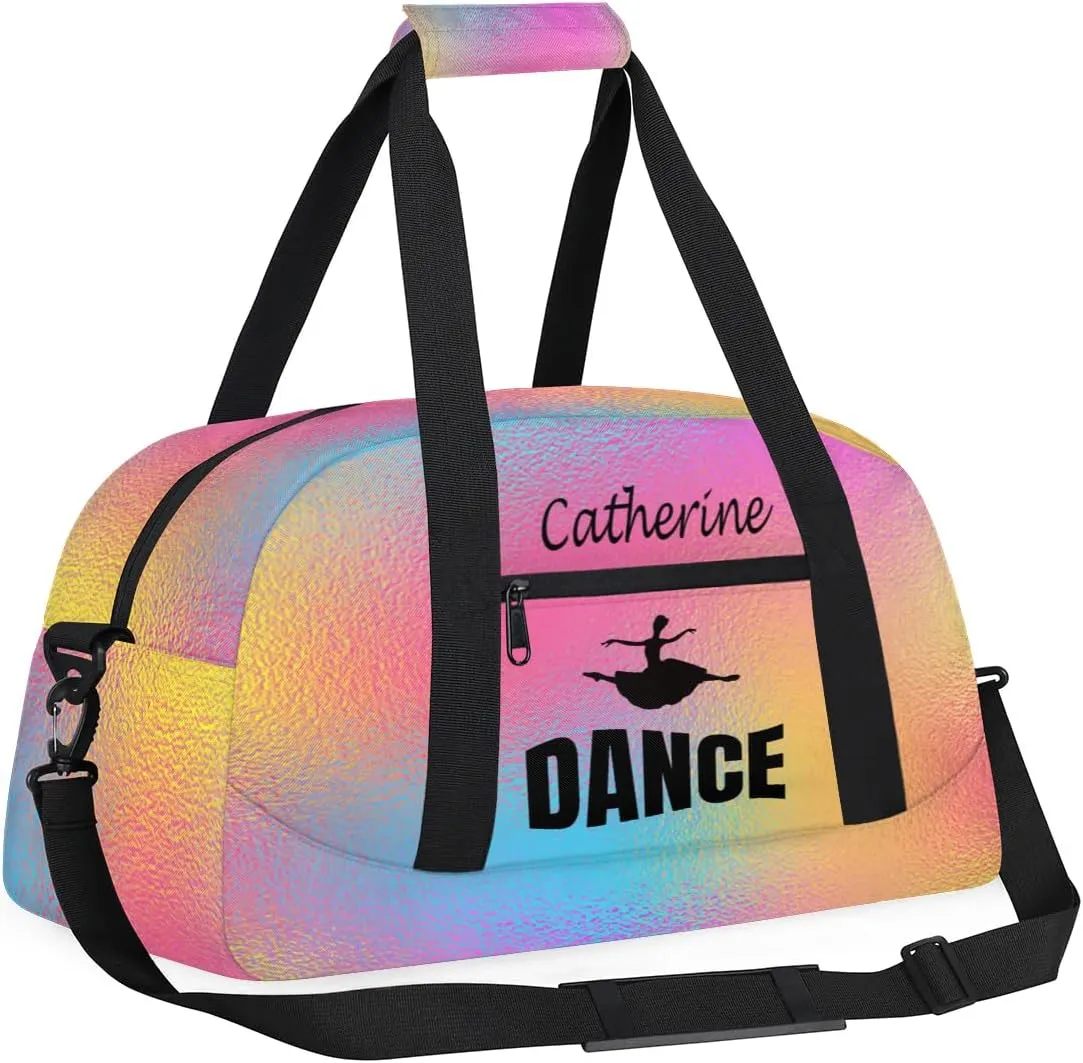 Personalized Kids Duffel Bag Dance Ballet,Custom Sport Gym Bag for Boys Girls,Weekender Overnight Bags Travel Duffel Bag,Customized Kids Gift Abstract Rainbow