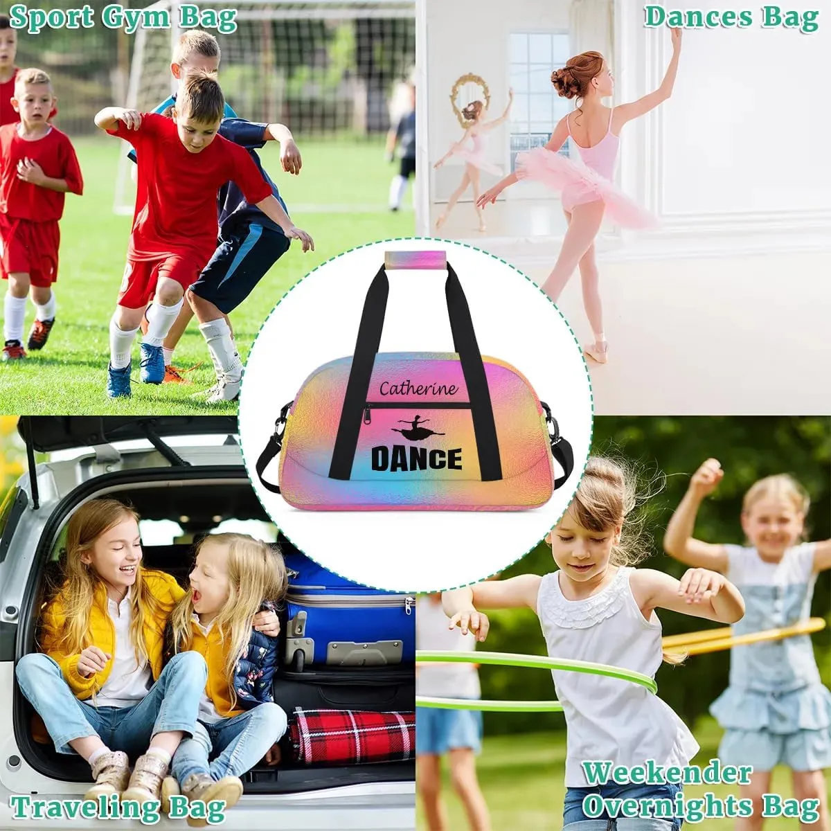 Personalized Kids Duffel Bag Dance Ballet,Custom Sport Gym Bag for Boys Girls,Weekender Overnight Bags Travel Duffel Bag,Customized Kids Gift Abstract Rainbow