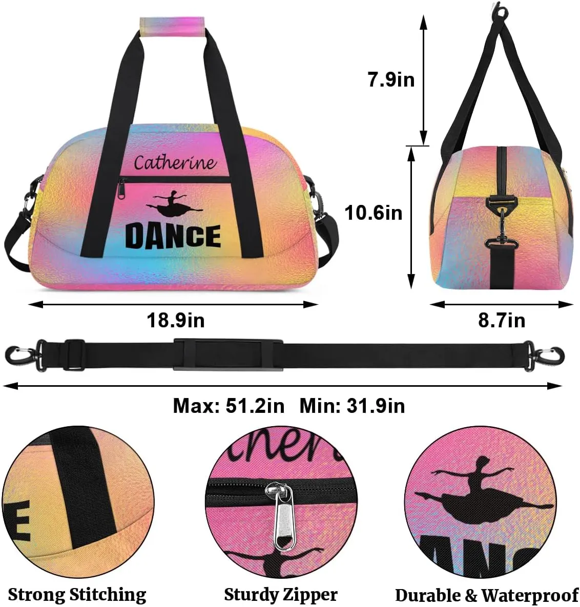 Personalized Kids Duffel Bag Dance Ballet,Custom Sport Gym Bag for Boys Girls,Weekender Overnight Bags Travel Duffel Bag,Customized Kids Gift Abstract Rainbow