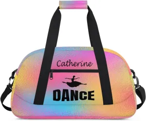 Personalized Kids Duffel Bag Dance Ballet,Custom Sport Gym Bag for Boys Girls,Weekender Overnight Bags Travel Duffel Bag,Customized Kids Gift Abstract Rainbow
