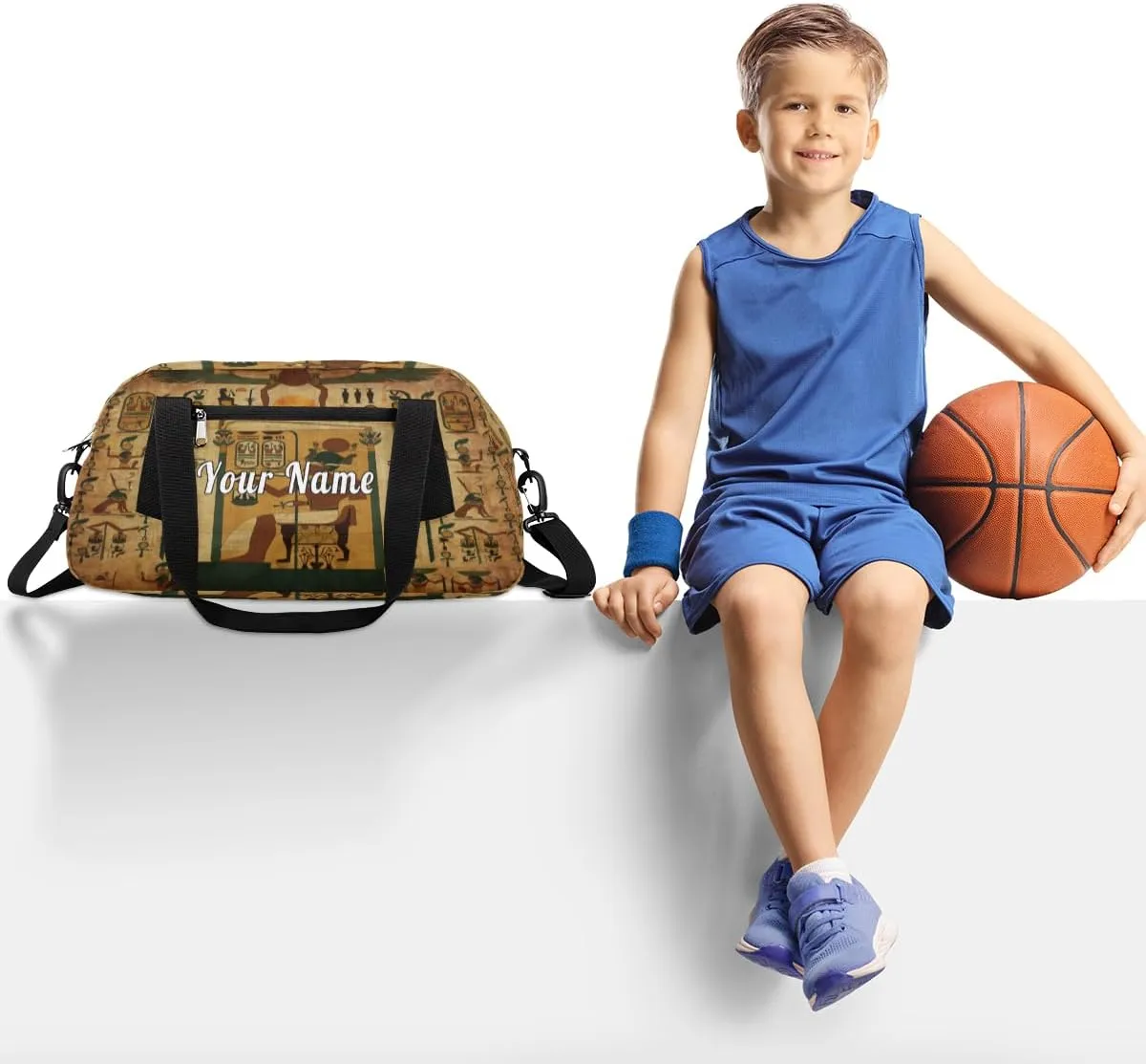 Personalized Kids Duffel Bag Egypt Pharaoh Papyrus Mural,Custom Sport Gym Bag for Boys Girls,WWeekender Overnight Bags Travel Duffel Bag,Customized Kids Gift