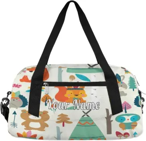 Personalized Kids Duffel Bag Ethnic Forest Animal Fox Bear,Custom Sport Gym Bag for Boys Girls,WWeekender Overnight Bags Travel Duffel Bag,Customized Kids Gift