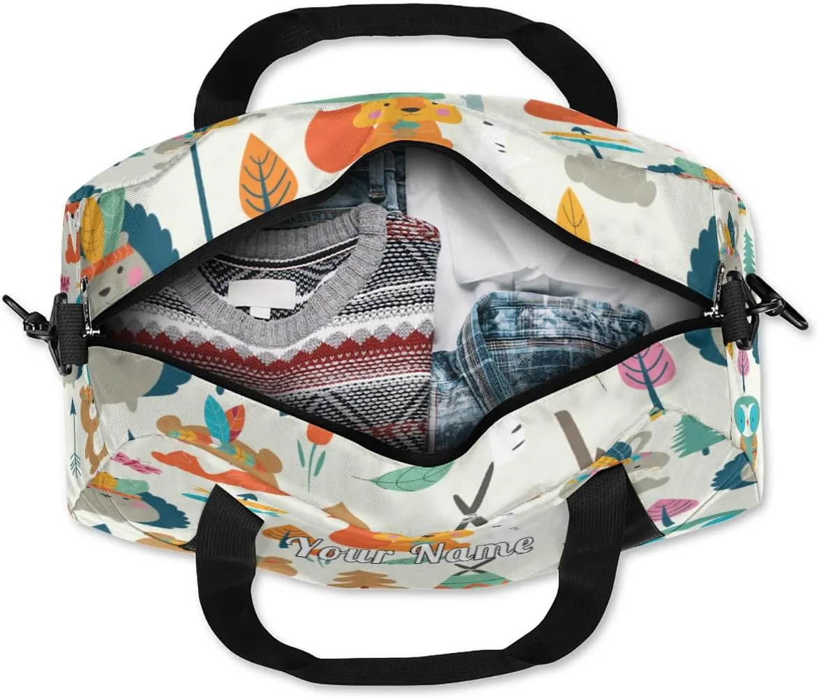 Personalized Kids Duffel Bag Ethnic Forest Animal Fox Bear,Custom Sport Gym Bag for Boys Girls,WWeekender Overnight Bags Travel Duffel Bag,Customized Kids Gift