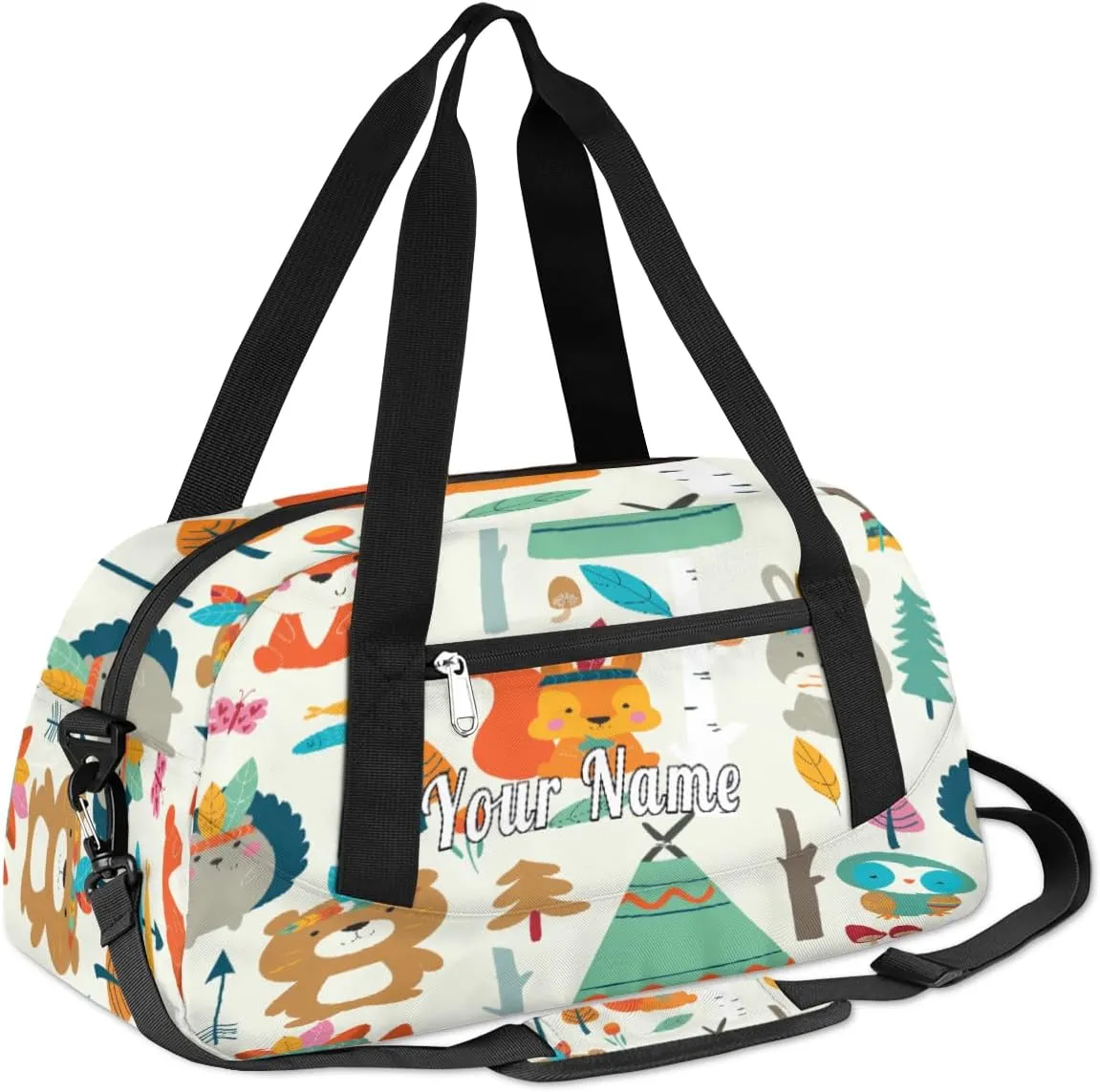 Personalized Kids Duffel Bag Ethnic Forest Animal Fox Bear,Custom Sport Gym Bag for Boys Girls,WWeekender Overnight Bags Travel Duffel Bag,Customized Kids Gift