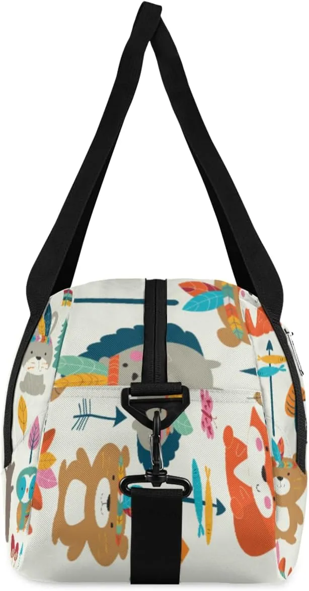 Personalized Kids Duffel Bag Ethnic Forest Animal Fox Bear,Custom Sport Gym Bag for Boys Girls,WWeekender Overnight Bags Travel Duffel Bag,Customized Kids Gift