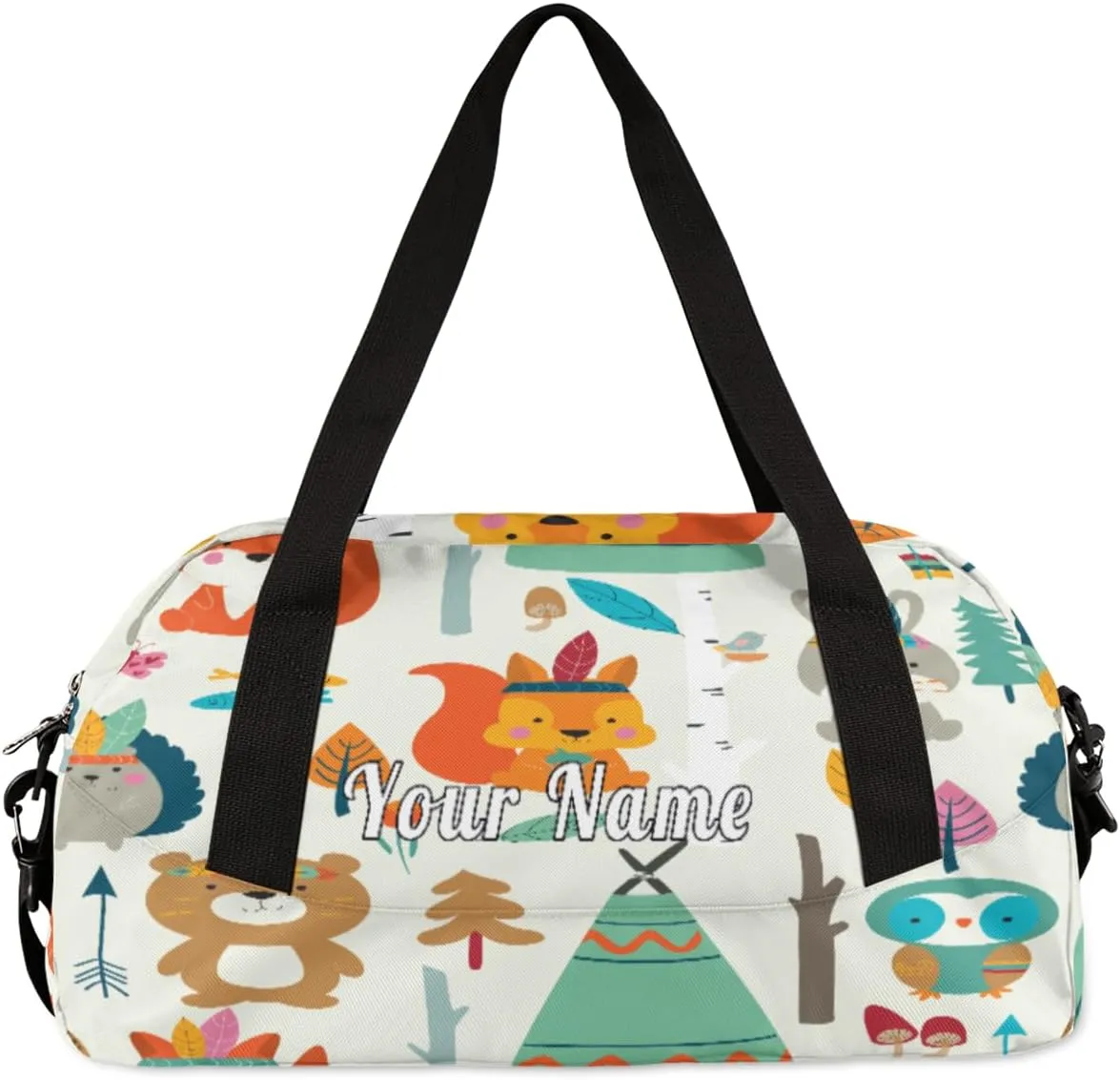 Personalized Kids Duffel Bag Ethnic Forest Animal Fox Bear,Custom Sport Gym Bag for Boys Girls,WWeekender Overnight Bags Travel Duffel Bag,Customized Kids Gift