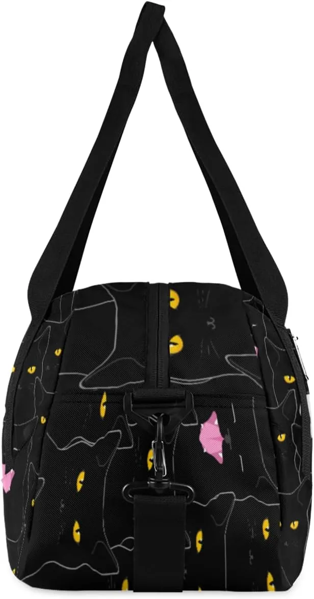 Personalized Kids Duffel Bag Funny Animal Black Cat,Custom Sport Gym Bag for Boys Girls,WWeekender Overnight Bags Travel Duffel Bag,Customized Kids Gift