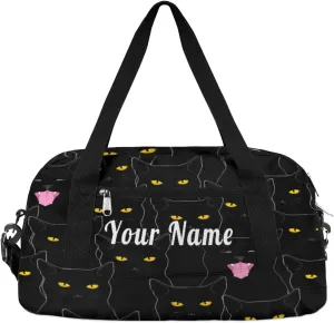 Personalized Kids Duffel Bag Funny Animal Black Cat,Custom Sport Gym Bag for Boys Girls,WWeekender Overnight Bags Travel Duffel Bag,Customized Kids Gift