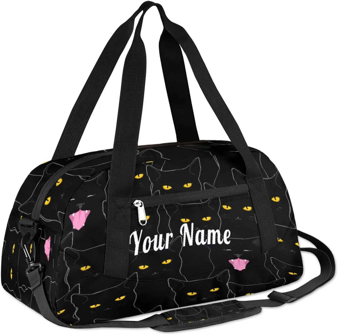 Personalized Kids Duffel Bag Funny Animal Black Cat,Custom Sport Gym Bag for Boys Girls,WWeekender Overnight Bags Travel Duffel Bag,Customized Kids Gift