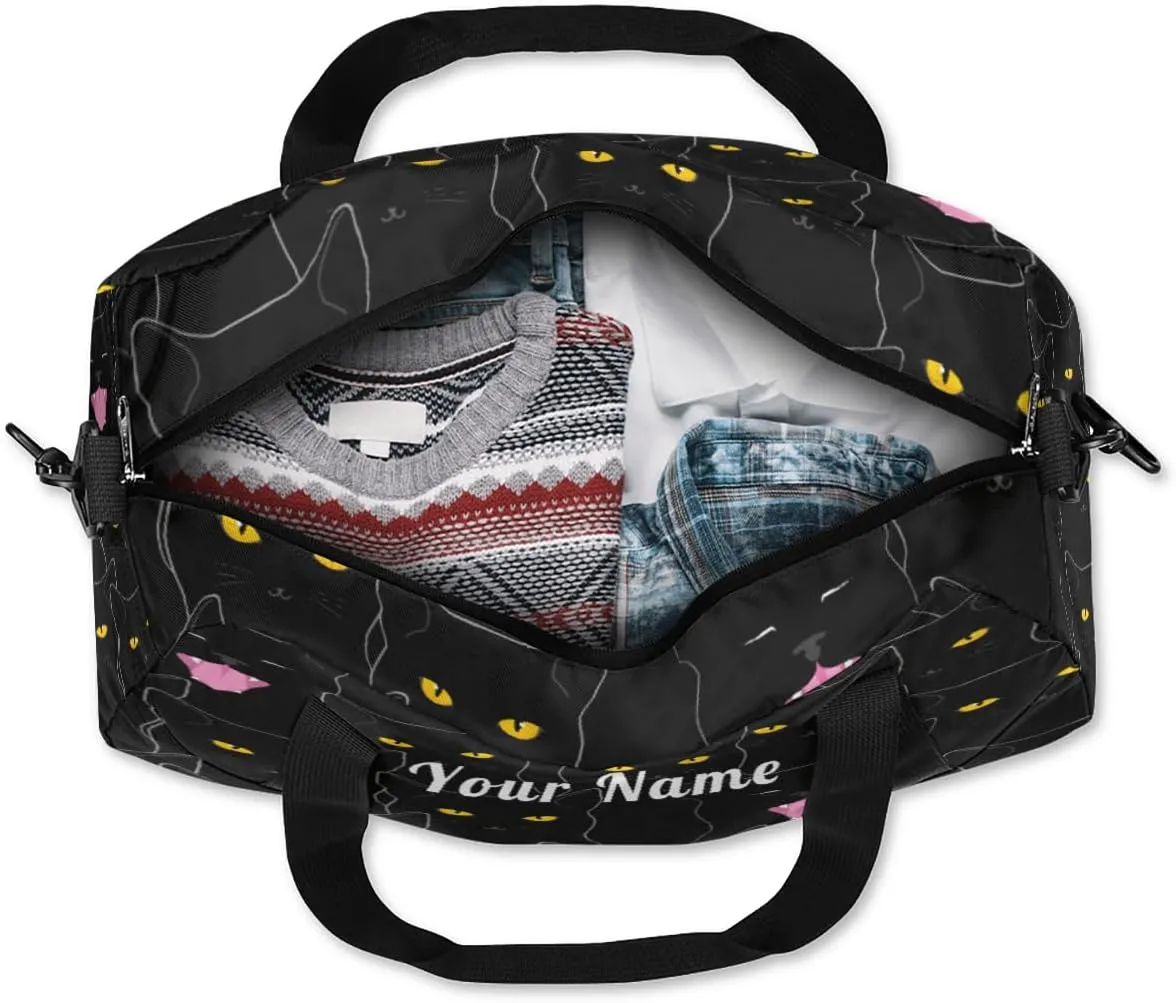 Personalized Kids Duffel Bag Funny Animal Black Cat,Custom Sport Gym Bag for Boys Girls,WWeekender Overnight Bags Travel Duffel Bag,Customized Kids Gift