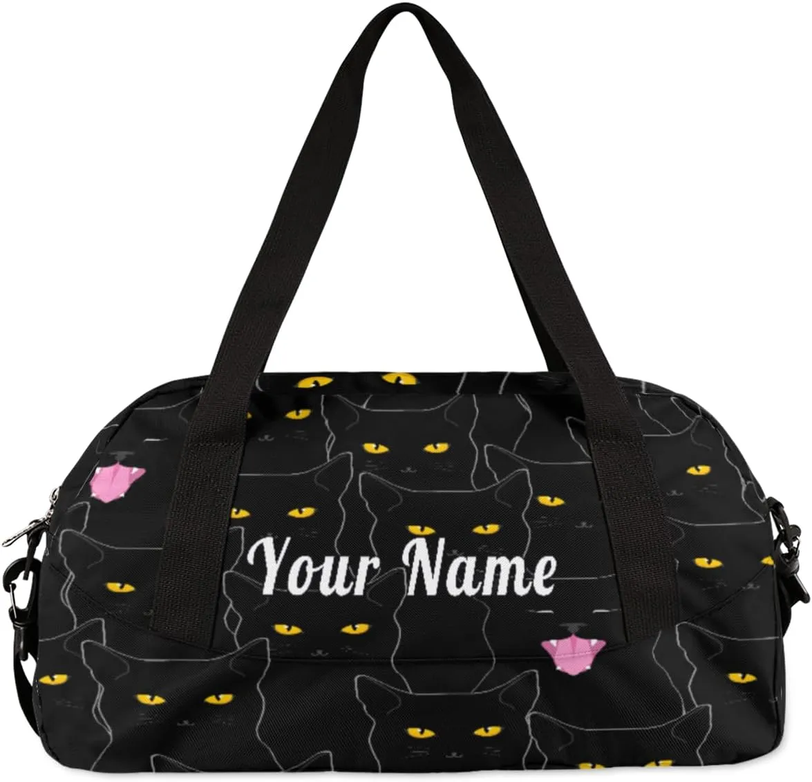 Personalized Kids Duffel Bag Funny Animal Black Cat,Custom Sport Gym Bag for Boys Girls,WWeekender Overnight Bags Travel Duffel Bag,Customized Kids Gift