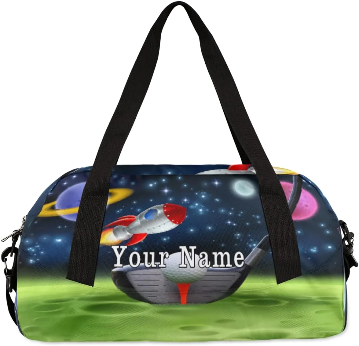 Personalized Kids Duffel Bag Galaxy Golf Ball Planet,Custom Sport Gym Bag for Boys Girls,WWeekender Overnight Bags Travel Duffel Bag,Customized Kids Gift