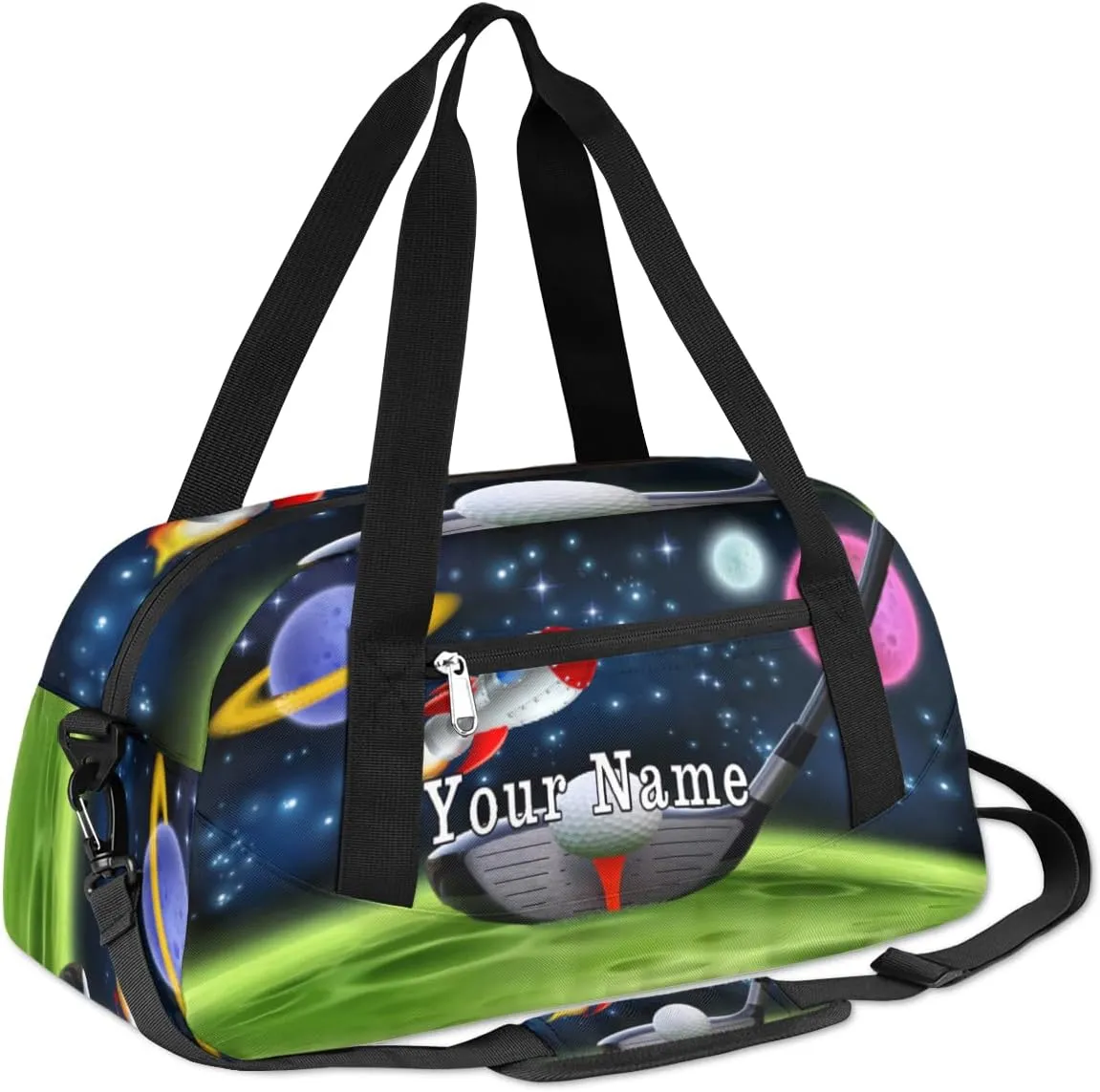 Personalized Kids Duffel Bag Galaxy Golf Ball Planet,Custom Sport Gym Bag for Boys Girls,WWeekender Overnight Bags Travel Duffel Bag,Customized Kids Gift