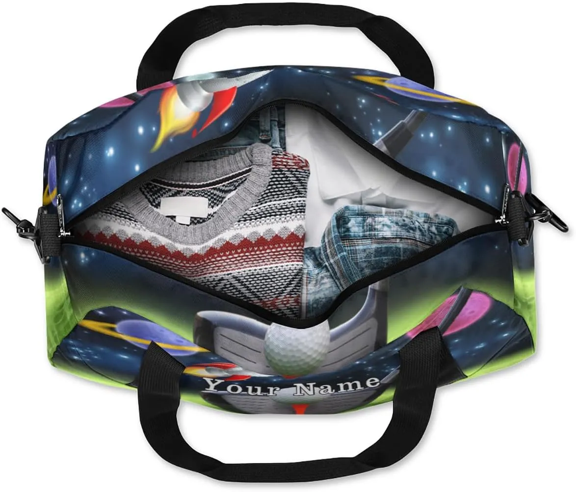 Personalized Kids Duffel Bag Galaxy Golf Ball Planet,Custom Sport Gym Bag for Boys Girls,WWeekender Overnight Bags Travel Duffel Bag,Customized Kids Gift