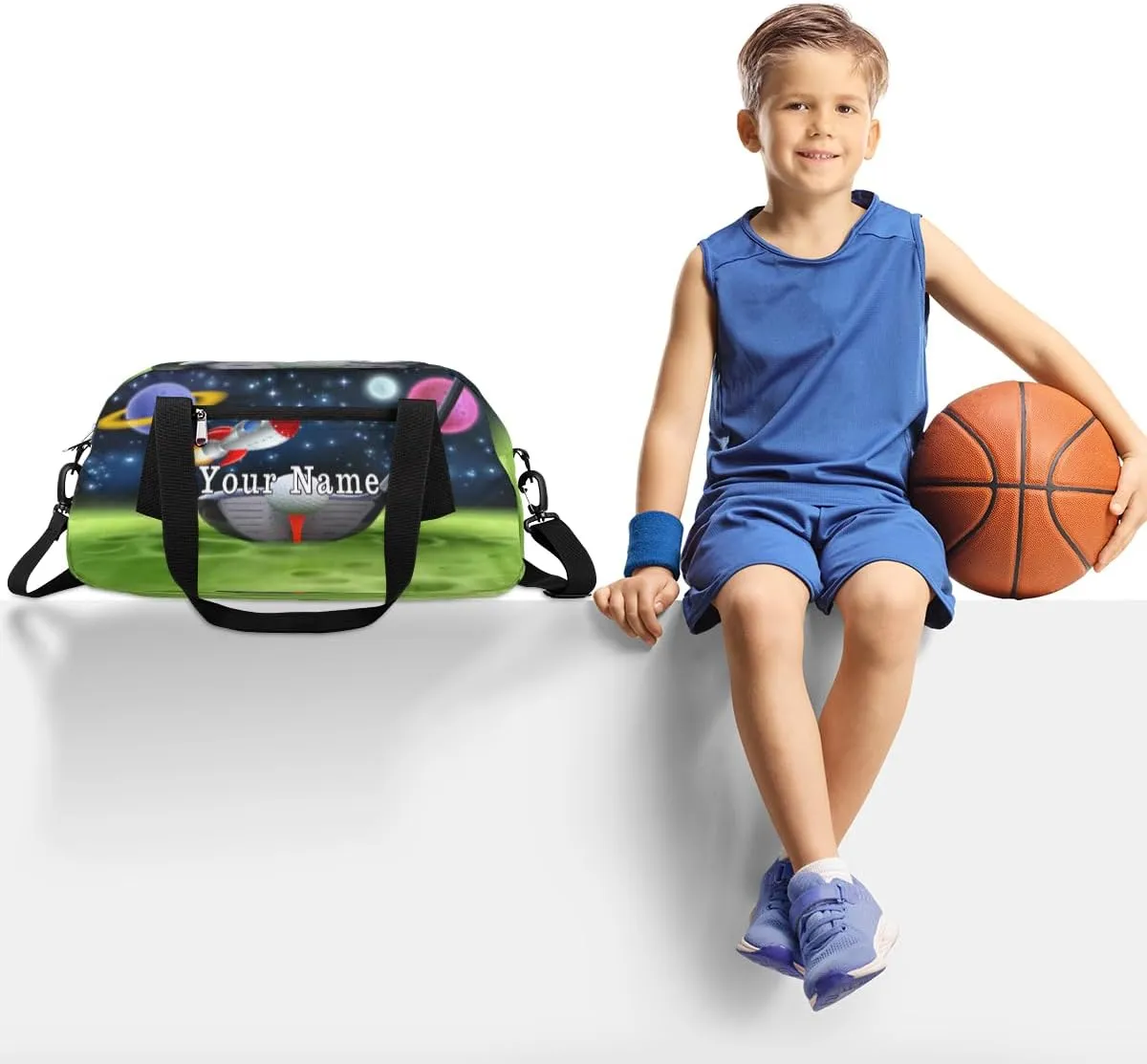 Personalized Kids Duffel Bag Galaxy Golf Ball Planet,Custom Sport Gym Bag for Boys Girls,WWeekender Overnight Bags Travel Duffel Bag,Customized Kids Gift
