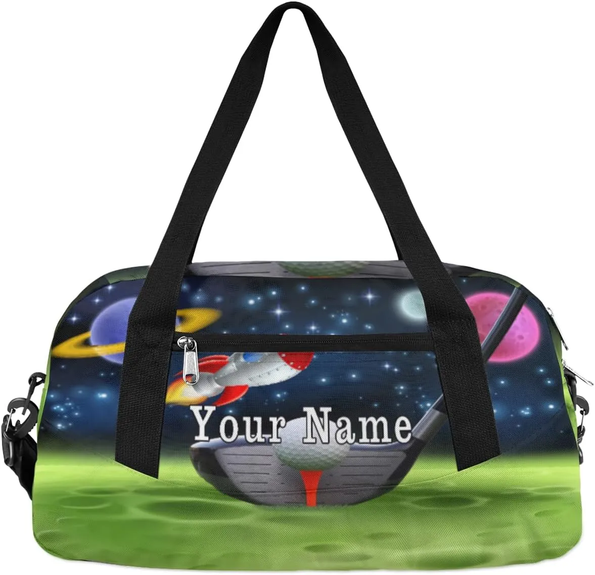 Personalized Kids Duffel Bag Galaxy Golf Ball Planet,Custom Sport Gym Bag for Boys Girls,WWeekender Overnight Bags Travel Duffel Bag,Customized Kids Gift