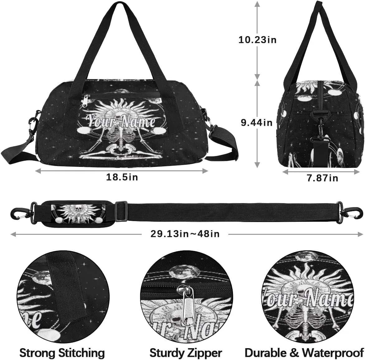 Personalized Kids Duffel Bag Galaxy Meditating Skeleton,Custom Sport Gym Bag for Boys Girls,WWeekender Overnight Bags Travel Duffel Bag,Customized Kids Gift