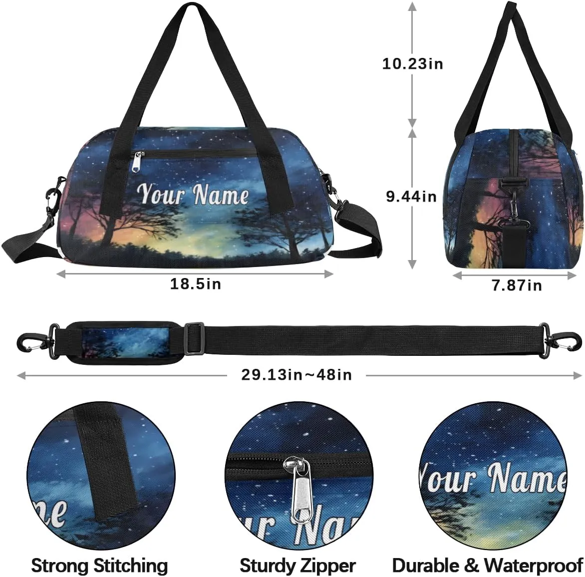 Personalized Kids Duffel Bag Galaxy Universe Starry,Custom Sport Gym Bag for Boys Girls,WWeekender Overnight Bags Travel Duffel Bag,Customized Kids Gift