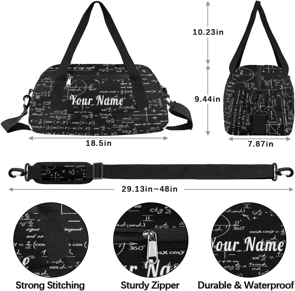 Personalized Kids Duffel Bag Math Education Formula,Custom Sport Gym Bag for Boys Girls,WWeekender Overnight Bags Travel Duffel Bag,Customized Kids Gift