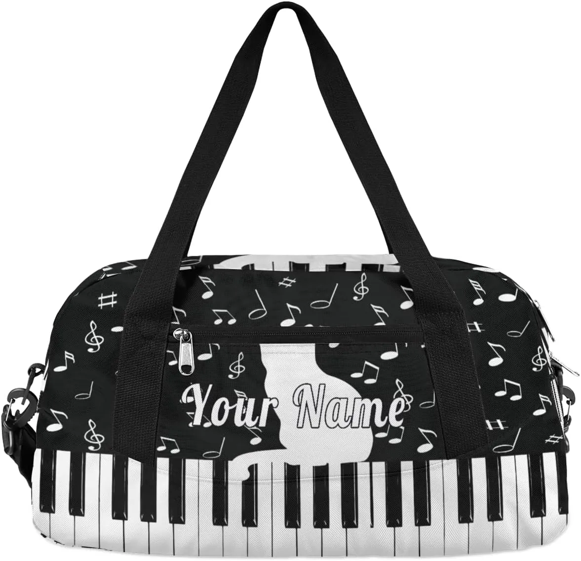 Personalized Kids Duffel Bag Music Note Cat Piano,Custom Sport Gym Bag for Boys Girls,WWeekender Overnight Bags Travel Duffel Bag,Customized Kids Gift