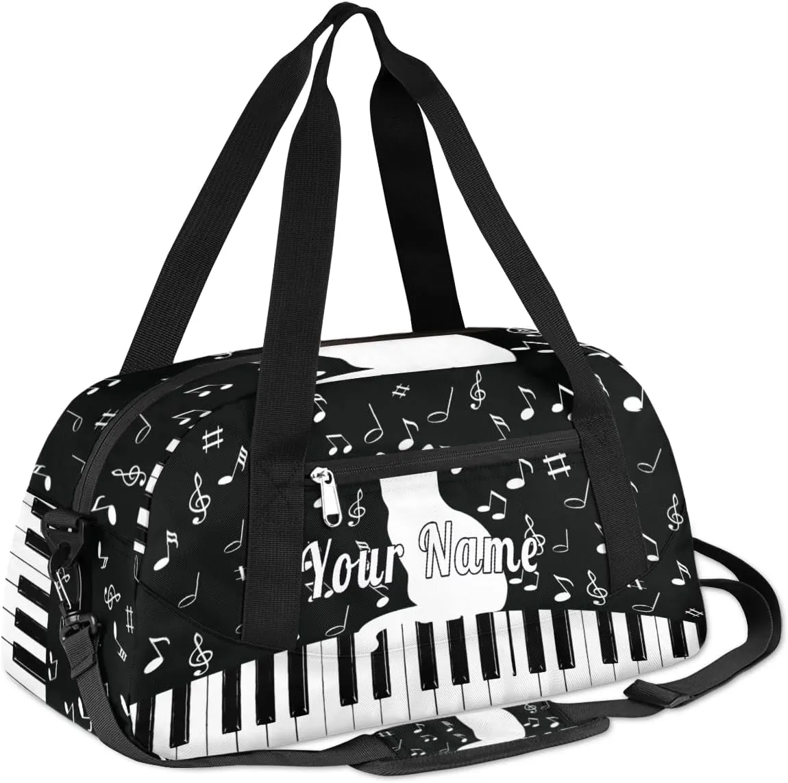 Personalized Kids Duffel Bag Music Note Cat Piano,Custom Sport Gym Bag for Boys Girls,WWeekender Overnight Bags Travel Duffel Bag,Customized Kids Gift
