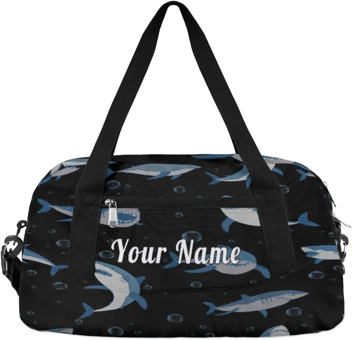 Personalized Kids Duffel Bag Ocean Sea Shark Pattern,Custom Sport Gym Bag for Boys Girls,WWeekender Overnight Bags Travel Duffel Bag,Customized Kids Gift