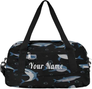 Personalized Kids Duffel Bag Ocean Sea Shark Pattern,Custom Sport Gym Bag for Boys Girls,WWeekender Overnight Bags Travel Duffel Bag,Customized Kids Gift