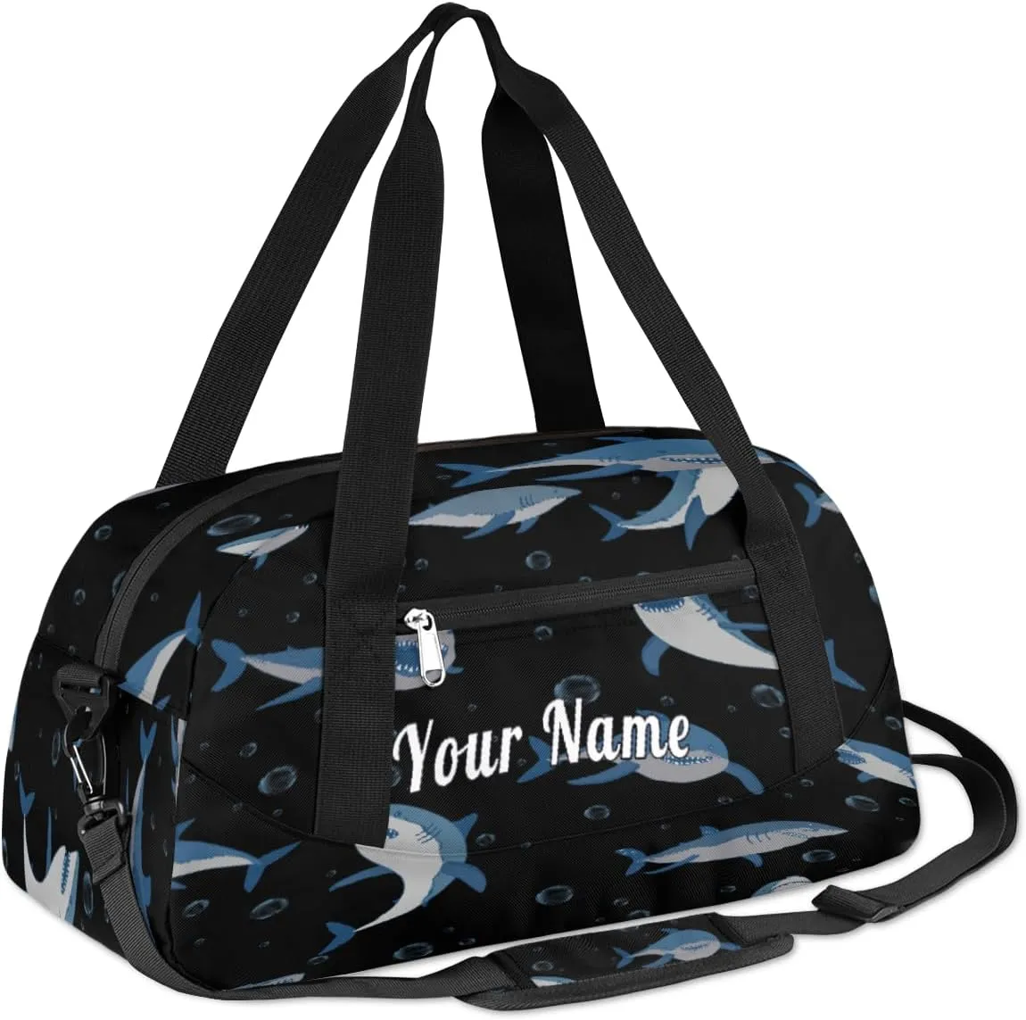 Personalized Kids Duffel Bag Ocean Sea Shark Pattern,Custom Sport Gym Bag for Boys Girls,WWeekender Overnight Bags Travel Duffel Bag,Customized Kids Gift