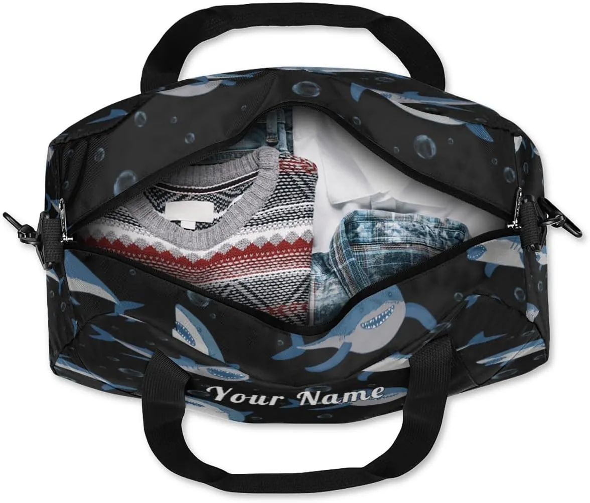 Personalized Kids Duffel Bag Ocean Sea Shark Pattern,Custom Sport Gym Bag for Boys Girls,WWeekender Overnight Bags Travel Duffel Bag,Customized Kids Gift