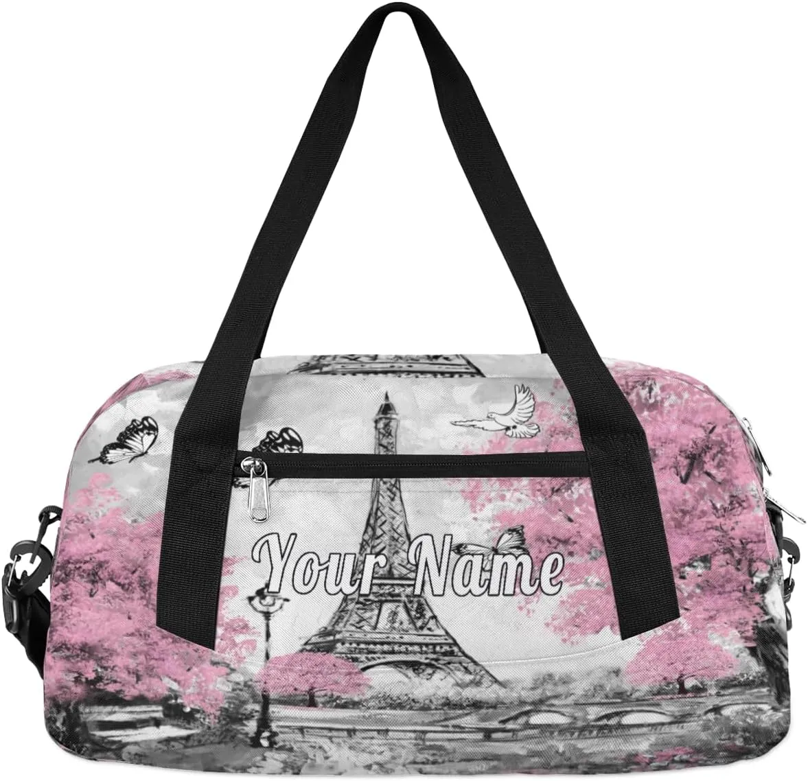 Personalized Kids Duffel Bag Oil Painting Eiffel Tower,Custom Sport Gym Bag for Boys Girls,WWeekender Overnight Bags Travel Duffel Bag,Customized Kids Gift