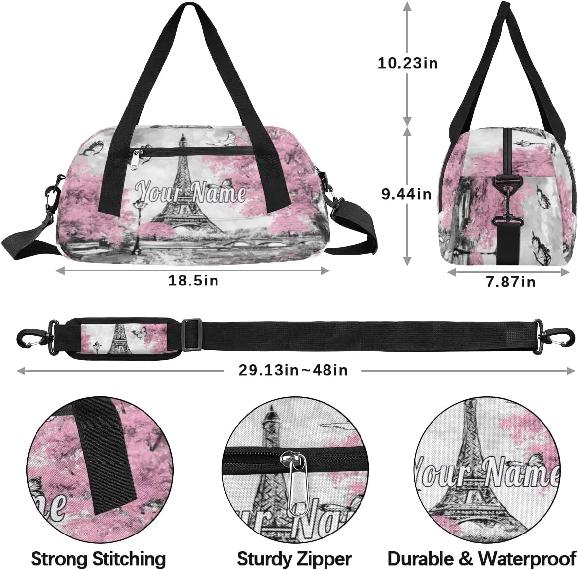 Personalized Kids Duffel Bag Oil Painting Eiffel Tower,Custom Sport Gym Bag for Boys Girls,WWeekender Overnight Bags Travel Duffel Bag,Customized Kids Gift