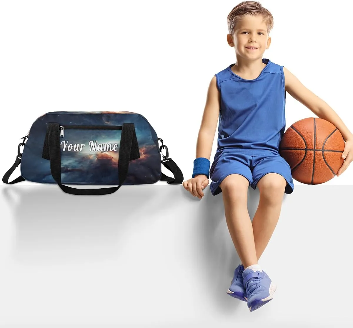 Personalized Kids Duffel Bag Outer Space Nebula,Custom Sport Gym Bag for Boys Girls,WWeekender Overnight Bags Travel Duffel Bag,Customized Kids Gift