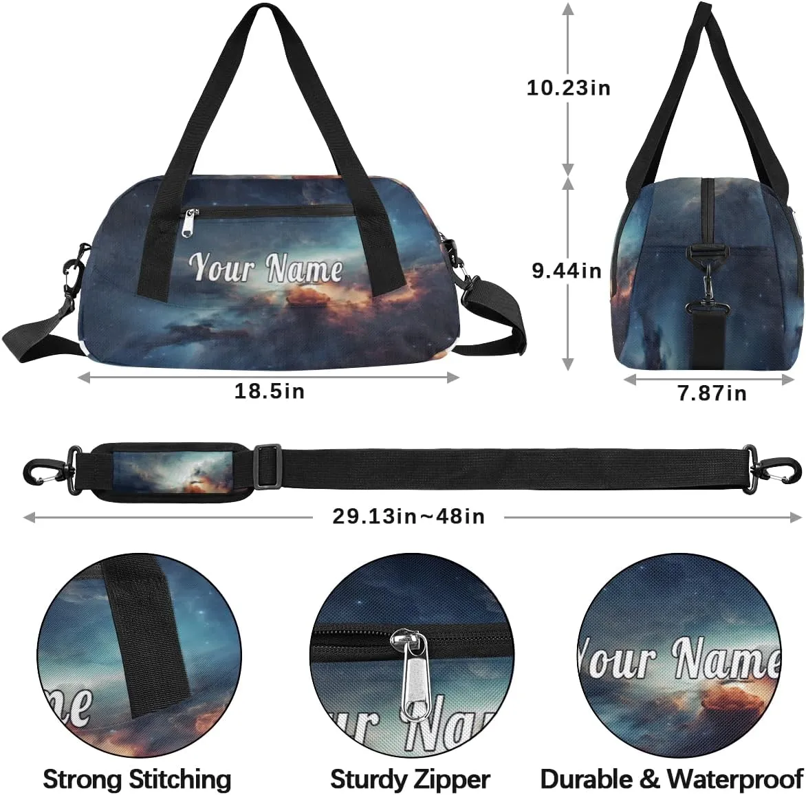 Personalized Kids Duffel Bag Outer Space Nebula,Custom Sport Gym Bag for Boys Girls,WWeekender Overnight Bags Travel Duffel Bag,Customized Kids Gift