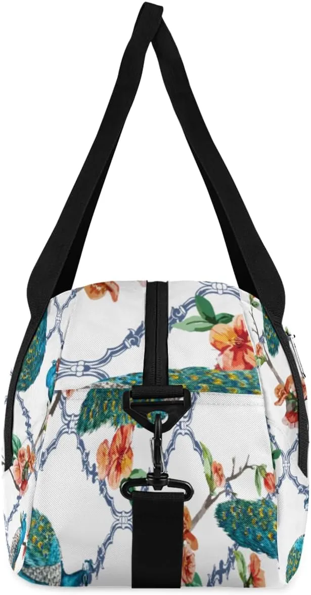 Personalized Kids Duffel Bag Peacock Flower,Custom Sport Gym Bag for Boys Girls,WWeekender Overnight Bags Travel Duffel Bag,Customized Kids Gift