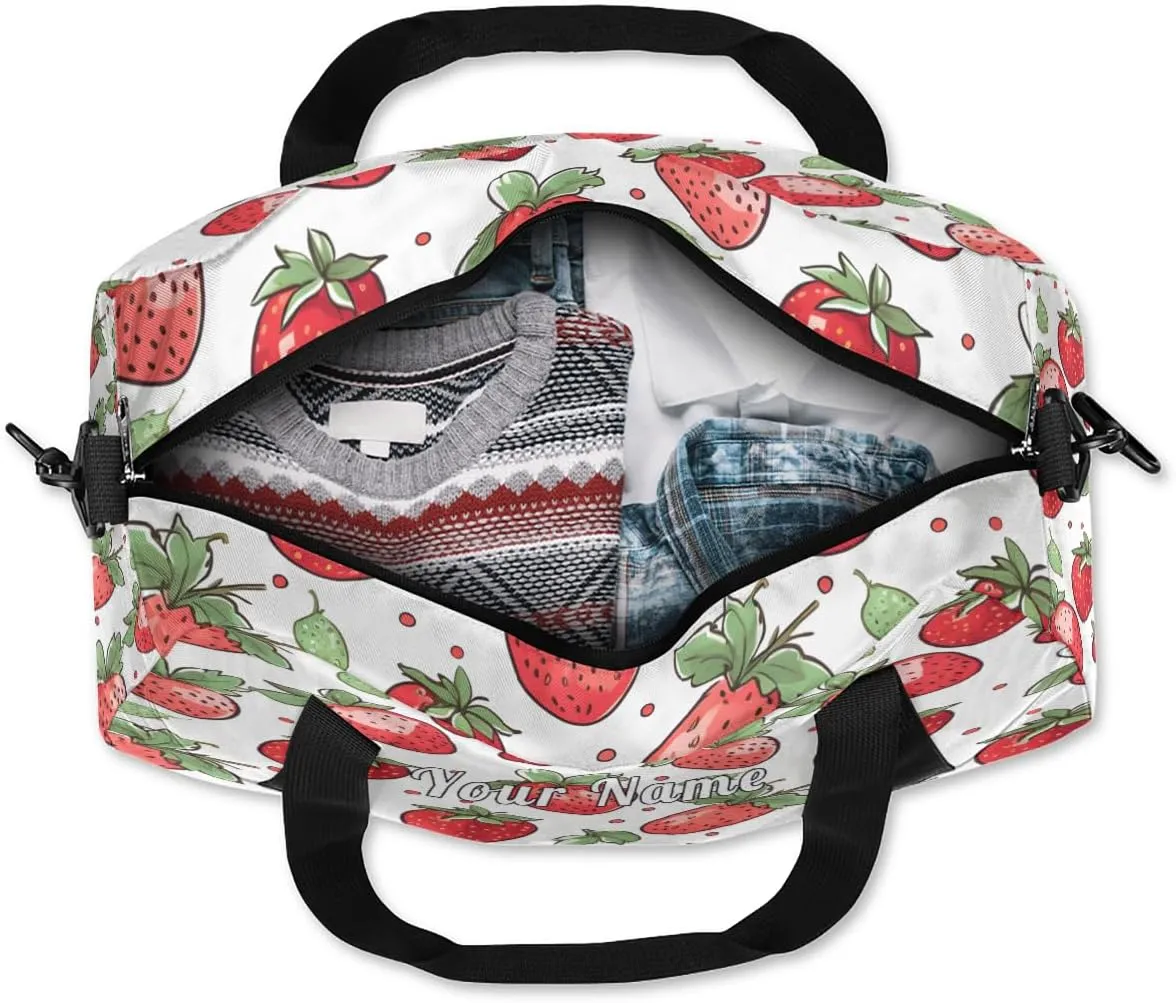 Personalized Kids Duffel Bag Pink Strawberry Pattern,Custom Sport Gym Bag for Boys Girls,WWeekender Overnight Bags Travel Duffel Bag,Customized Kids Gift