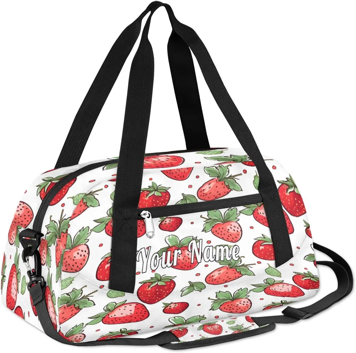 Personalized Kids Duffel Bag Pink Strawberry Pattern,Custom Sport Gym Bag for Boys Girls,WWeekender Overnight Bags Travel Duffel Bag,Customized Kids Gift