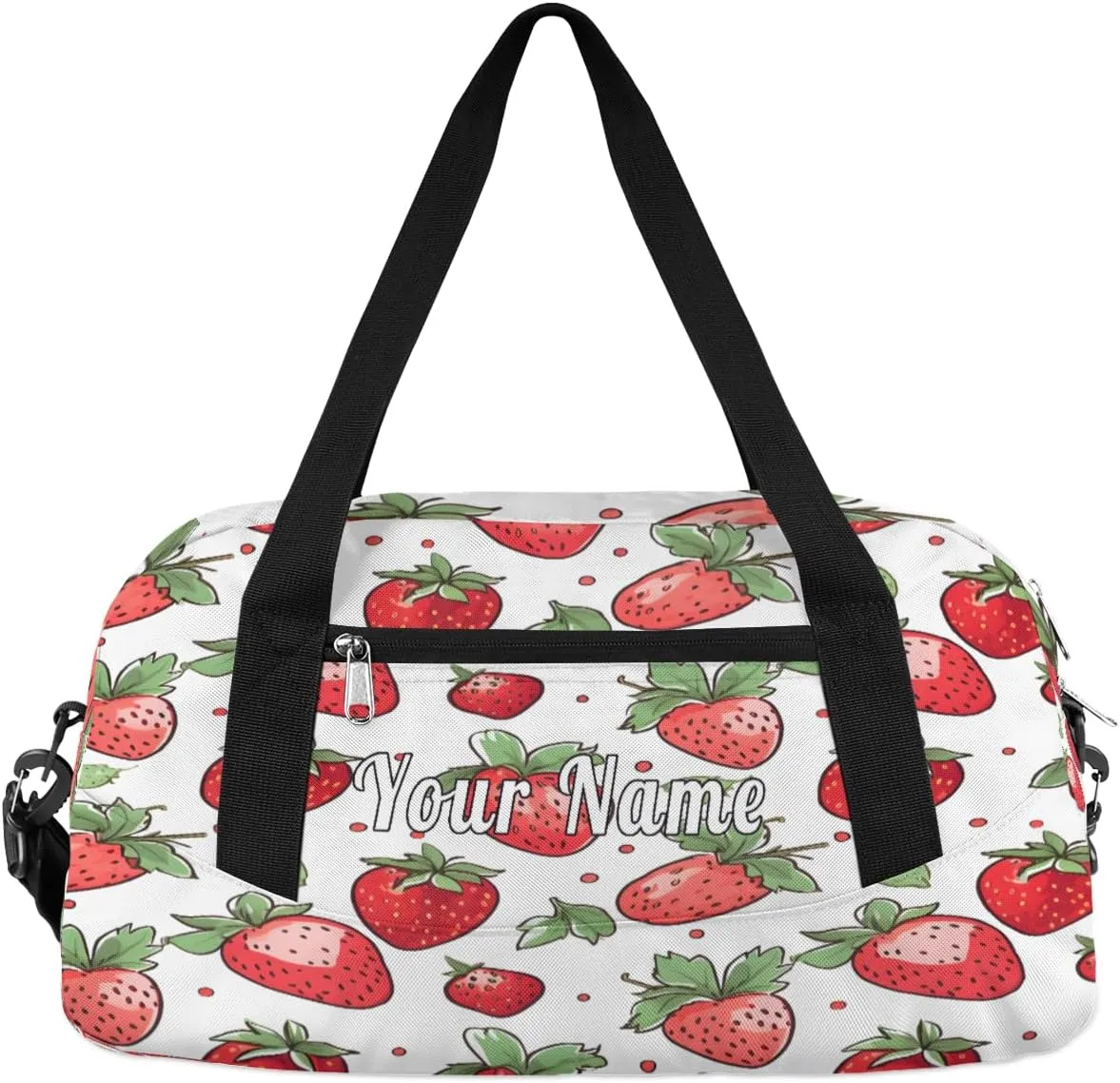 Personalized Kids Duffel Bag Pink Strawberry Pattern,Custom Sport Gym Bag for Boys Girls,WWeekender Overnight Bags Travel Duffel Bag,Customized Kids Gift