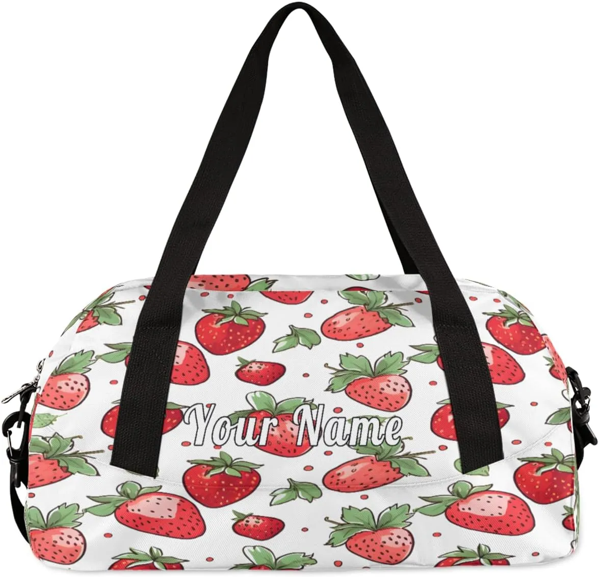 Personalized Kids Duffel Bag Pink Strawberry Pattern,Custom Sport Gym Bag for Boys Girls,WWeekender Overnight Bags Travel Duffel Bag,Customized Kids Gift