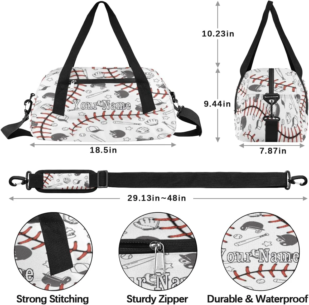 Personalized Kids Duffel Bag Sport Baseball Lace Glove,Custom Sport Gym Bag for Boys Girls,WWeekender Overnight Bags Travel Duffel Bag,Customized Kids Gift