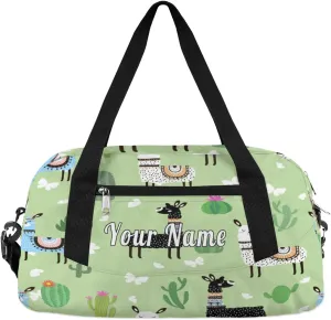 Personalized Kids Duffel Bag Tropical Llama Alpaca,Custom Sport Gym Bag for Boys Girls,WWeekender Overnight Bags Travel Duffel Bag,Customized Kids Gift