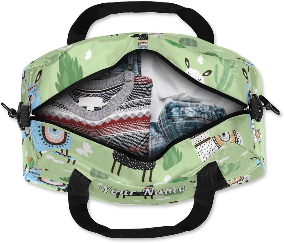 Personalized Kids Duffel Bag Tropical Llama Alpaca,Custom Sport Gym Bag for Boys Girls,WWeekender Overnight Bags Travel Duffel Bag,Customized Kids Gift