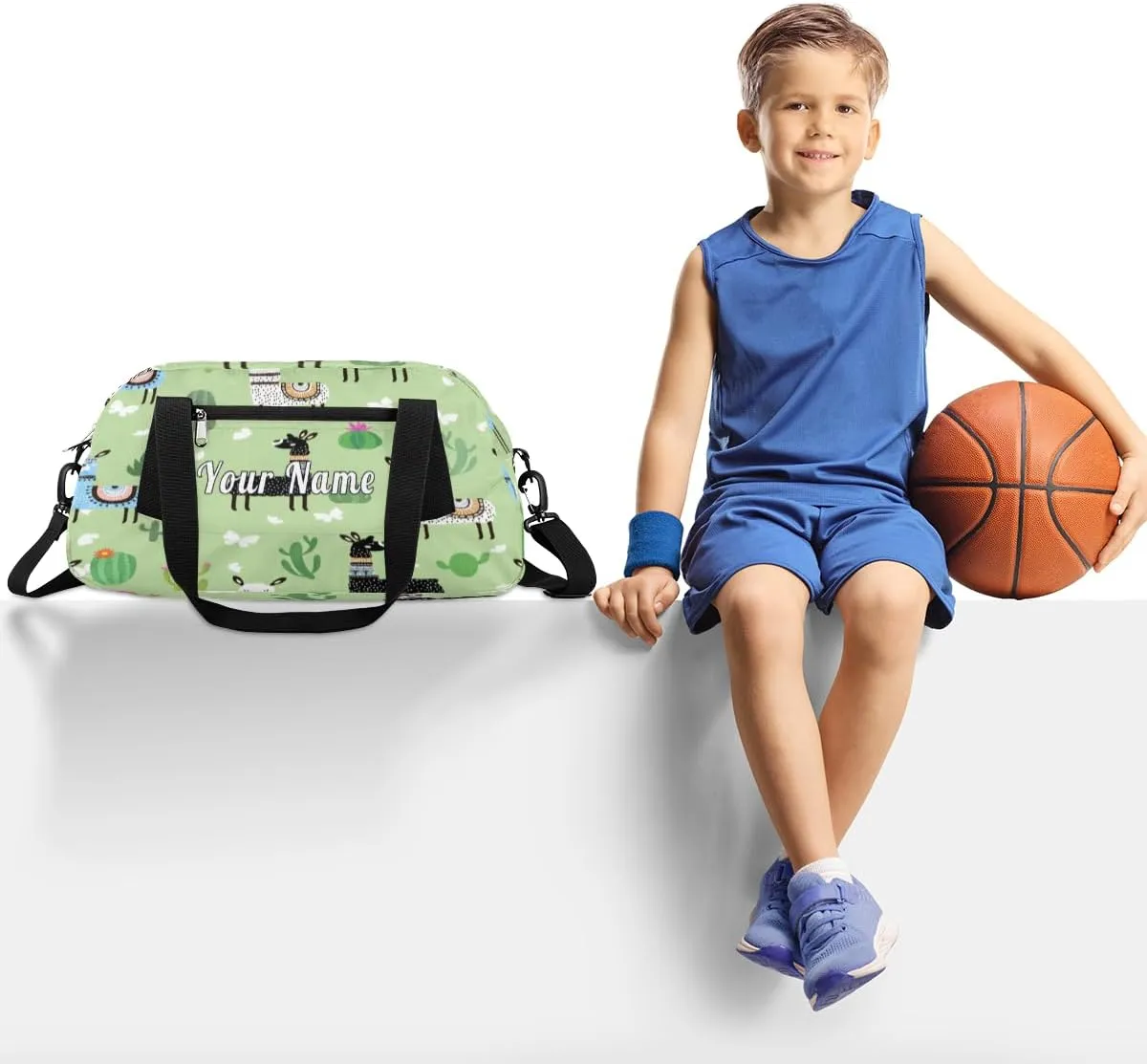Personalized Kids Duffel Bag Tropical Llama Alpaca,Custom Sport Gym Bag for Boys Girls,WWeekender Overnight Bags Travel Duffel Bag,Customized Kids Gift