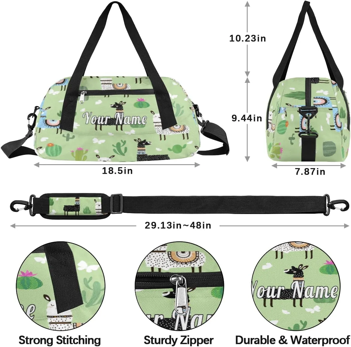 Personalized Kids Duffel Bag Tropical Llama Alpaca,Custom Sport Gym Bag for Boys Girls,WWeekender Overnight Bags Travel Duffel Bag,Customized Kids Gift