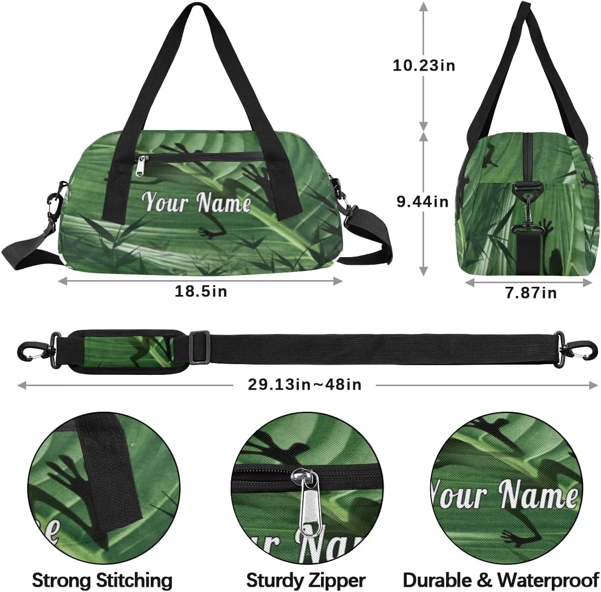Personalized Kids Duffel Bag Tropical Rainforest Frog,Custom Sport Gym Bag for Boys Girls,WWeekender Overnight Bags Travel Duffel Bag,Customized Kids Gift