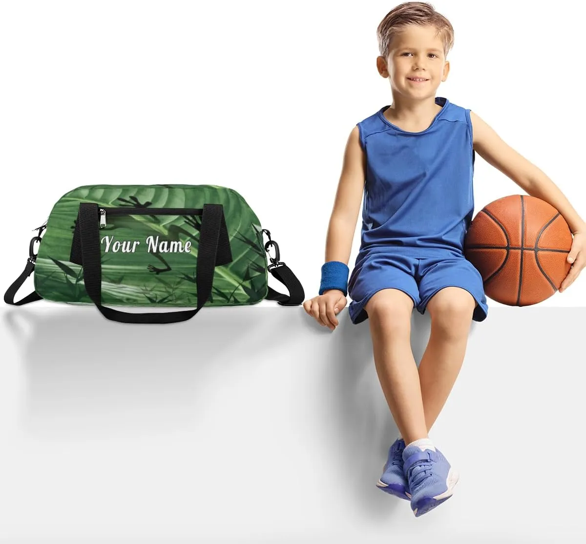 Personalized Kids Duffel Bag Tropical Rainforest Frog,Custom Sport Gym Bag for Boys Girls,WWeekender Overnight Bags Travel Duffel Bag,Customized Kids Gift