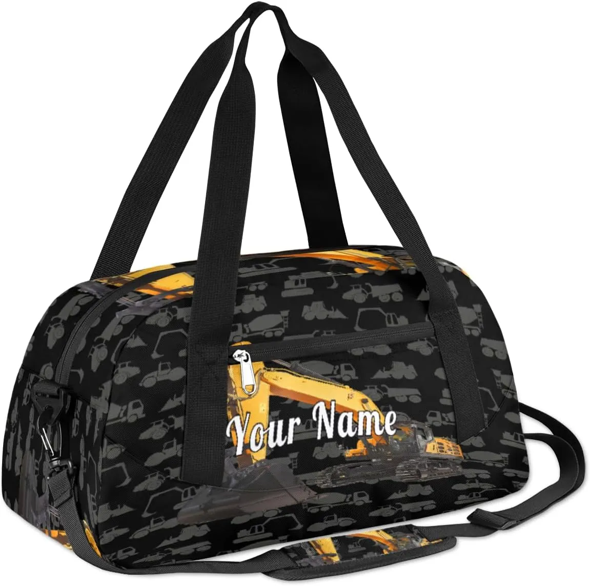 Personalized Kids Duffel Bag Truck Excavator,Custom Sport Gym Bag for Boys Girls,WWeekender Overnight Bags Travel Duffel Bag,Customized Kids Gift