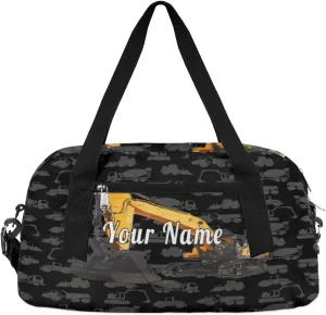 Personalized Kids Duffel Bag Truck Excavator,Custom Sport Gym Bag for Boys Girls,WWeekender Overnight Bags Travel Duffel Bag,Customized Kids Gift