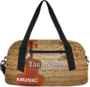Personalized Kids Duffel Bag Vintage Music Score Note,Custom Sport Gym Bag for Boys Girls,WWeekender Overnight Bags Travel Duffel Bag,Customized Kids Gift